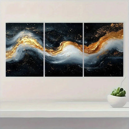 3pcs Black White Golden Swirl Design Metal Print Ready to Hang Art