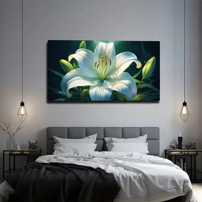 White Lily with Yellow Stems Wall Art Canvas Office Home Room Framed 120x60cm