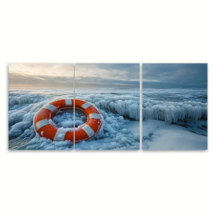 3pcs Bright Orange Lifebuoy Ring ER   Wall Art Set Canvas Framed 40x60cm - High Quality Print 100% Australian Made Wall Canvas Ready to Hang - Bella Home Decor