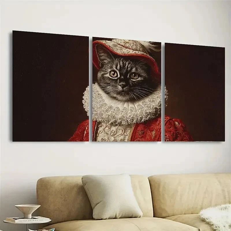 3pcs Retro Cat Comedy Wall Art Set Canvas Framed 60x90cm - High Quality Print 100% Australian Made Wall Canvas Ready to Hang