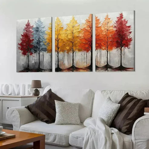 3pcs Vibrant Abstract Autumn Forest Triptych Canvas Unframed - High Quality Print 100% Australian Made Wall Canvas