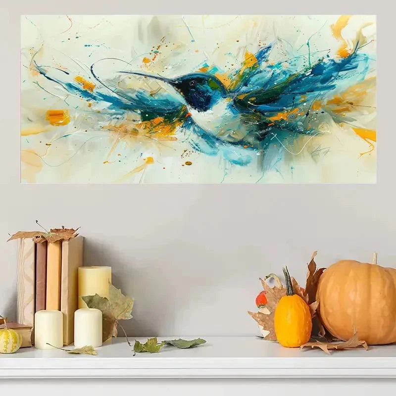 Vibrant Blue Orange Yellow Wall Art Canvas Office Home Room Framed 120x60cm
