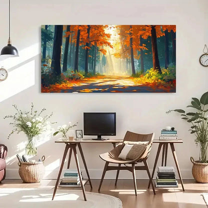 Golden Leaves & Warm Sunlight Wall Art Canvas Office Home Room Framed 120x60cm - Bella Home Decor
