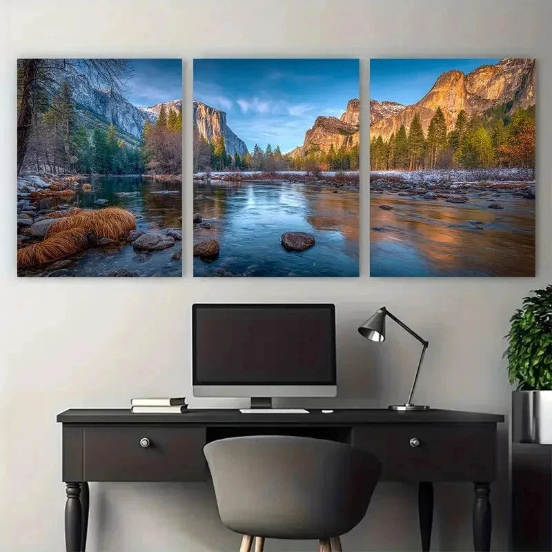 3pcs Serene Mountain & River Landscape Perfect Wall Art Set Canvas Framed 50x70cm - High Quality Print 100% Australian Made Wall Canvas Ready to Hang
