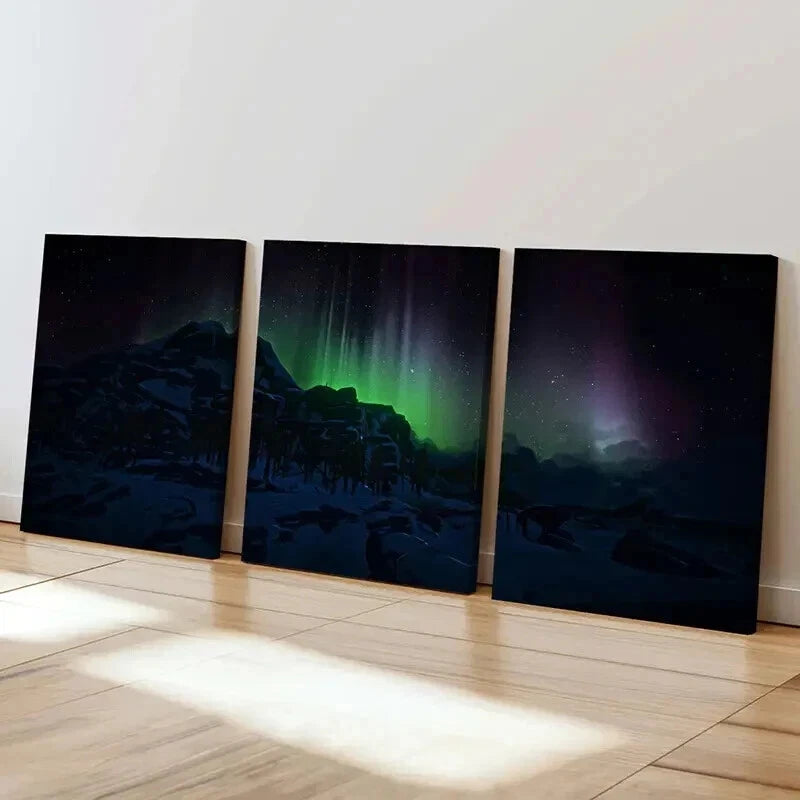 3pcs Natural Aurora in Snowy Landscape Wall Art Set Canvas Framed 40x60cm - High Quality Print 100% Australian Made Wall Canvas Ready to Hang - Bella Home Decor