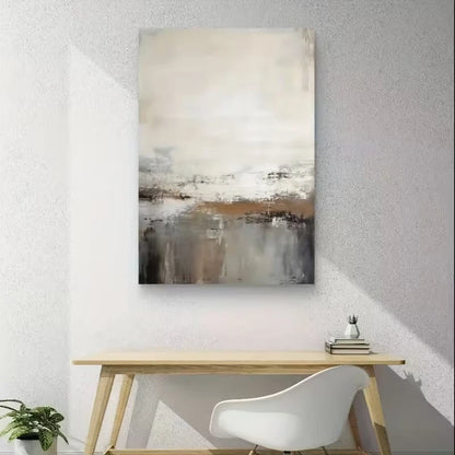 Abstract Neutral-Toned Textured Brushstrokes Metal Print Ready to Hang