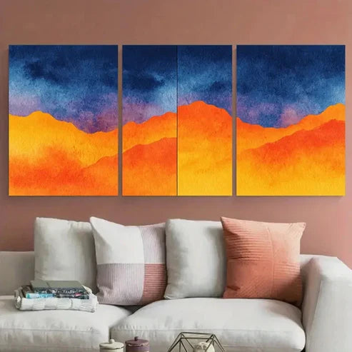 3pcs Continuous Orange & Navy Blue Water Wall Art Canvas Unframed - High Quality Print 100% Australian Made Wall Canvas - Bella Home Decor
