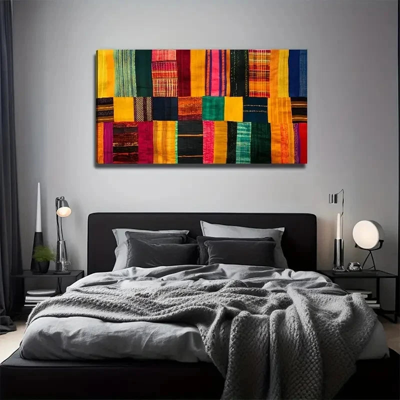 Vibrant Textile Modern Wall Art Canvas Office Home Room Framed 120x60cm