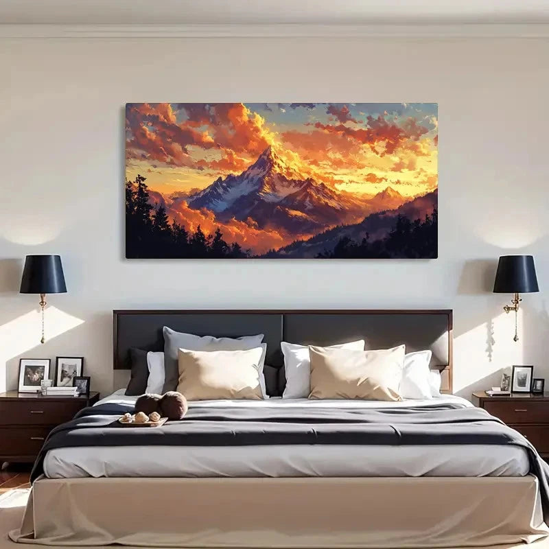 Sunset Mountain Golden Hour Sky Wall Art Canvas Office Home Room Framed 120x60cm
