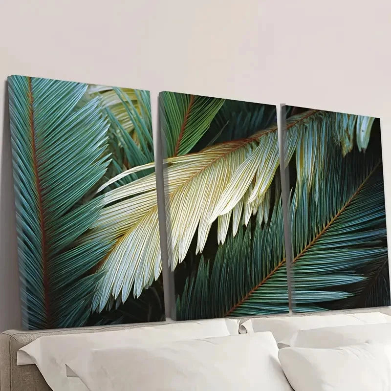 3pcs shades of palm leaves Wall Art Set Canvas Framed 50x70cm - High Quality Print 100% Australian Made Wall Canvas Ready to Hang