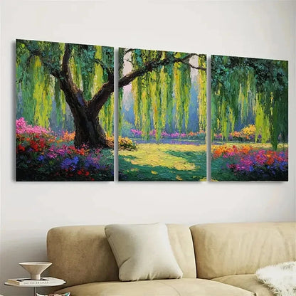 3pcs Serene Willow Tree Wall Art Set Canvas Framed 50x70cm - High Quality Print 100% Australian Made Wall Canvas Ready to Hang