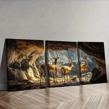 3pcs A Group of Antelope in the Cave Wall Art Set Canvas Unframed – High Quality Print 100% Australian Made Wall Canvas - Bella Home Decor