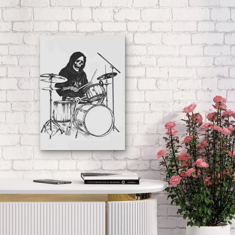 Dynamic Drummer Skeleton 40x60cm Metal Print Ready to Hang