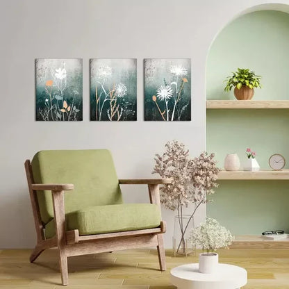 3pcs Vintage Aesthetic Green and Grey Plant Wall Art Canvas Unframed - High Quality Print 100% Australian Made Wall Canvas