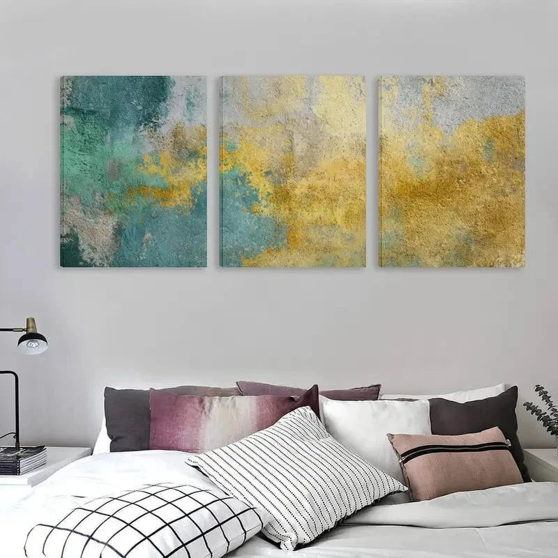 3pcs Abstract Grunge Background with a Golden   Wall Art Set Canvas Framed 40x60cm - High Quality Print 100% Australian Made Wall Canvas Ready to Hang - Bella Home Decor