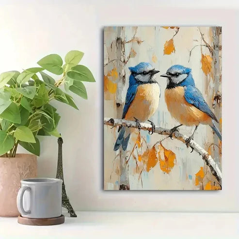 Beautiful Bluejays On A Tree Branch Painting 60x90cm Metal Print Ready to Hang