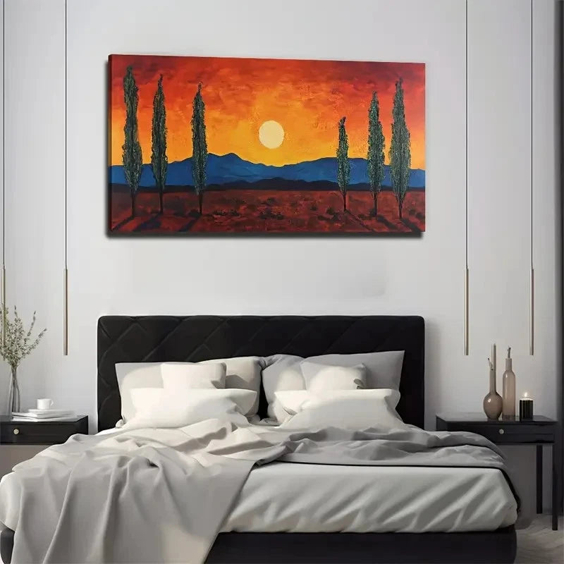 Neat Trees Sunset Perfect Wall Art Canvas Office Home Room Framed 120x60cm