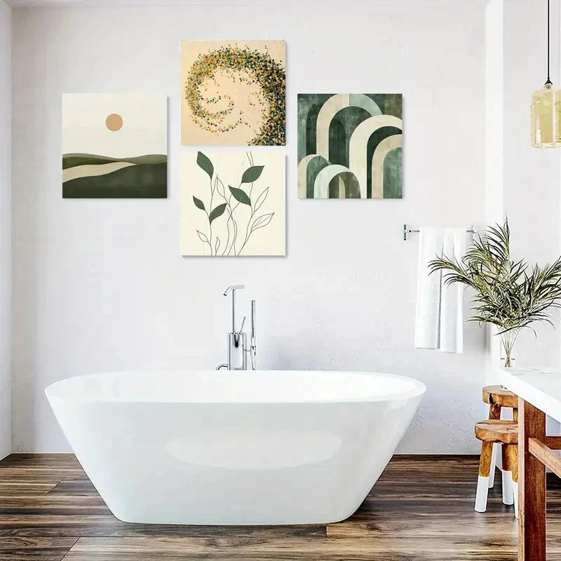 4pcs Floral & Landscape Ink Posters  Wall Art Canvas Framed