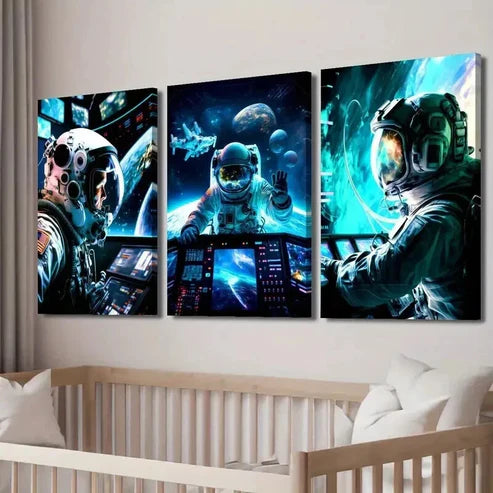 3pcs Astronauts at a Space Station Wall Art Canvas Unframed - High Quality Print 100% Australian Made Wall Canvas - Bella Home Decor