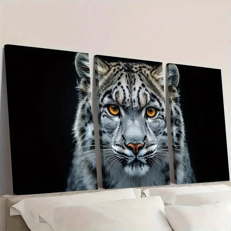 3pcs Snow Leopard Wildlife Animal Wall Art Set Canvas Framed 60x90cm - High Quality Print 100% Australian Made Wall Canvas Ready to Hang