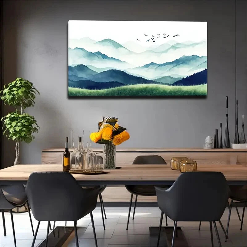Mountain Ranges With Clouds Wall Art canvas office home room framed 120x60cm - Bella Home Decor