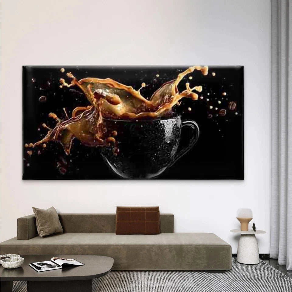 Realistic Black Coffee Splash Wall Art Canvas Office Home Room Framed 120x60cm