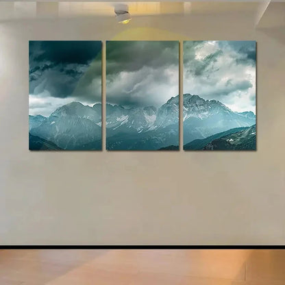 3pcs Majestic Mountains Under A Stormy Sky Wall Art Set Canvas Framed 60x90cm - High Quality Print 100% Australian Made Wall Canvas Ready to Hang - Bella Home Decor