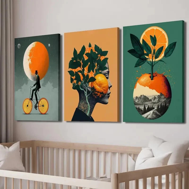 3pcs Abstract Fruit Bicycle People Décor Perfect Wall Art Set Canvas Framed 40x60cm - High Quality Print 100% Australian Made Wall Canvas Ready to Hang - Bella Home Decor