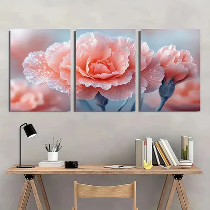 3pcs Pink Carnation Flower Droplet Wall Art Set Canvas Unframed - High Quality Print 100% Australian Made Wall Canvas