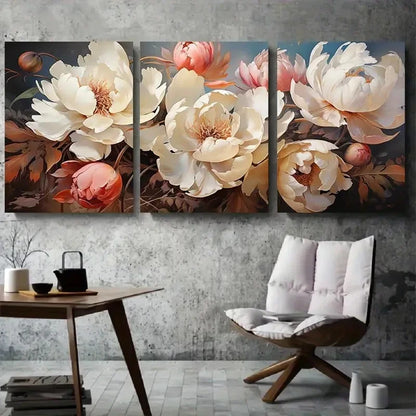 3pcs Elegant White Peony Bouquet Wall Art Set Canvas Framed 60x90cm - High Quality Print 100% Australian Made Wall Canvas Ready to Hang