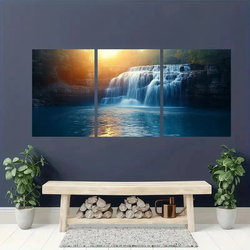 3pcs Waterfall Art Nature Art Prints Metal Print Ready to Hang Art - Bella Home Decor