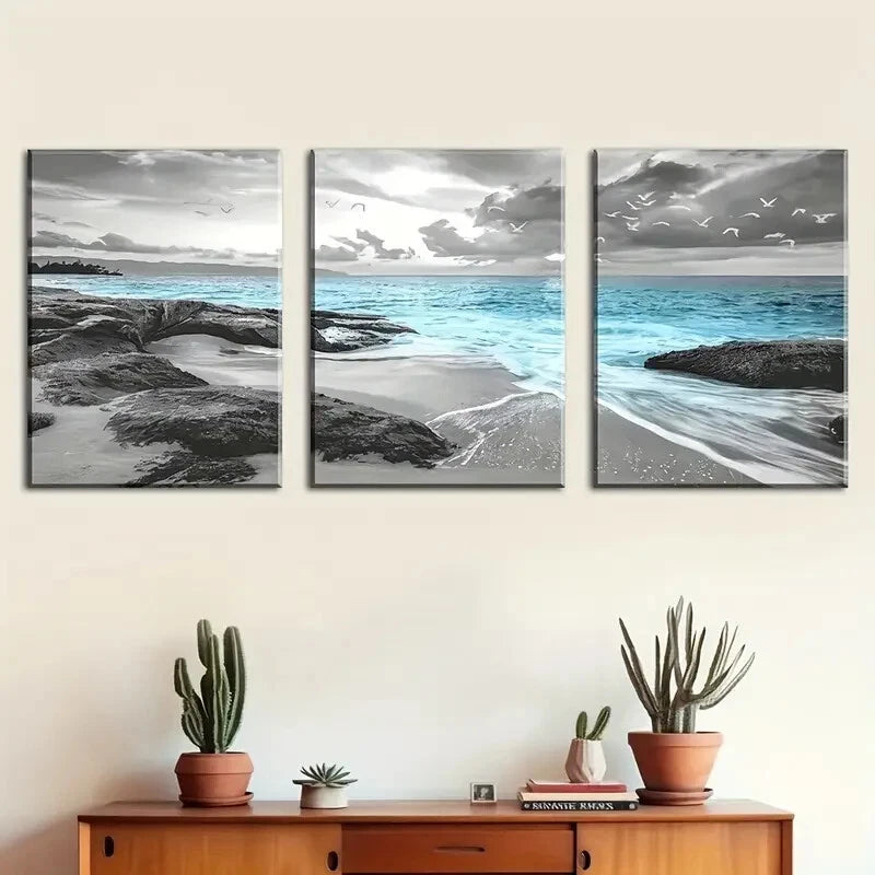 3pcs Ocean Beach Sea Reef Seagull Perfect Wall Art Set Canvas Framed 40x60cm - High Quality Print 100% Australian Made Wall Canvas Ready to Hang - Bella Home Decor