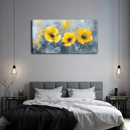 Vibrant Yellow Flowers Stems Wall Art Canvas Office Home Room Framed 120x60cm - Bella Home Decor