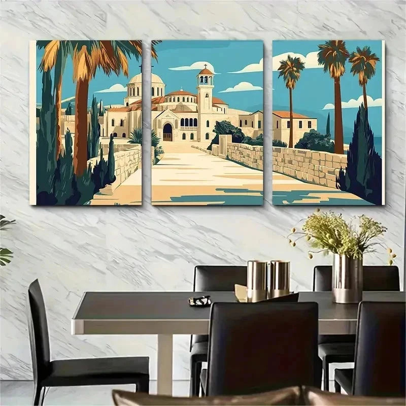 3pcs Vintage Bethlehem Church Nature Perfect Wall Art Set Canvas Framed 50x70cm - High Quality Print 100% Australian Made Wall Canvas Ready to Hang