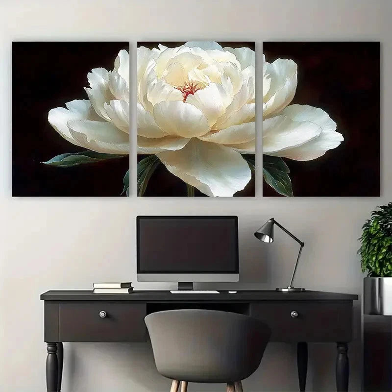 3pcs Elegant White Peony Watercolorc Perfect Wall Art Set Canvas Framed 40x60cm - High Quality Print 100% Australian Made Wall Canvas Ready to Hang