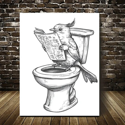 Hand Drawn Bird Reading Newspaper Painting 40x60cm Metal Print Ready to Hang - Bella Home Decor