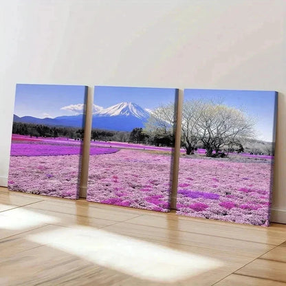 3pcs Mount Fuji & Flower Fields Landscape Wall Art Set Canvas Framed 60x90cm - High Quality Print 100% Australian Made Wall Canvas Ready to Hang