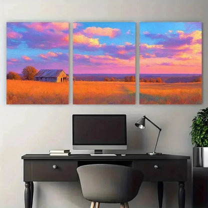 3pcs Country Landscape  Fall Grass Field Perfect Wall Art Set Canvas Framed 50x70cm - High Quality Print 100% Australian Made Wall Canvas Ready to Hang - Bella Home Decor