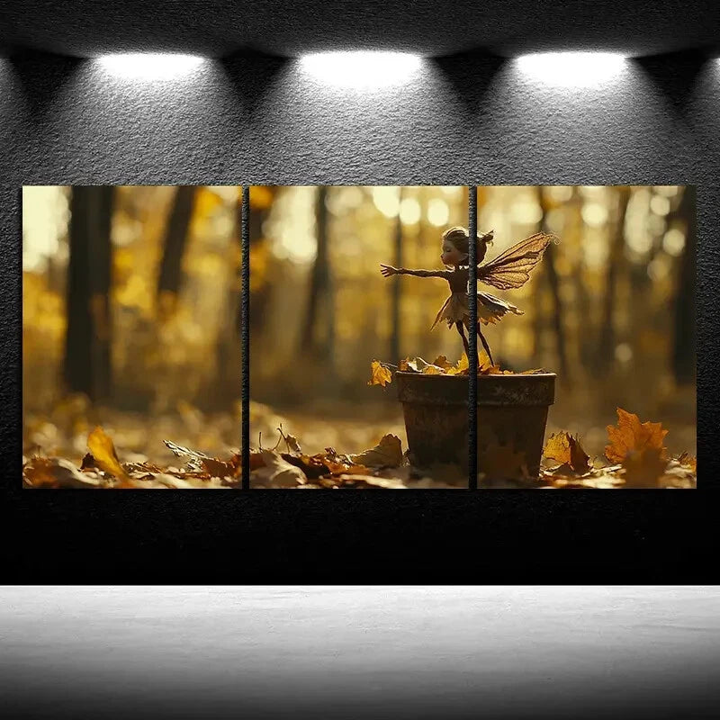 3pcs The Leaf Girl Dancing Forest Metal Print Ready to Hang Art - Bella Home Decor