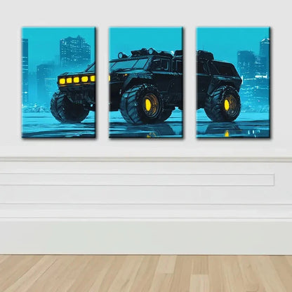 3pcs Cyberpunk Armored SUV Art Wall Art Set Canvas Framed 40x60cm - High Quality Print 100% Australian Made Wall Canvas Ready to Hang - Bella Home Decor
