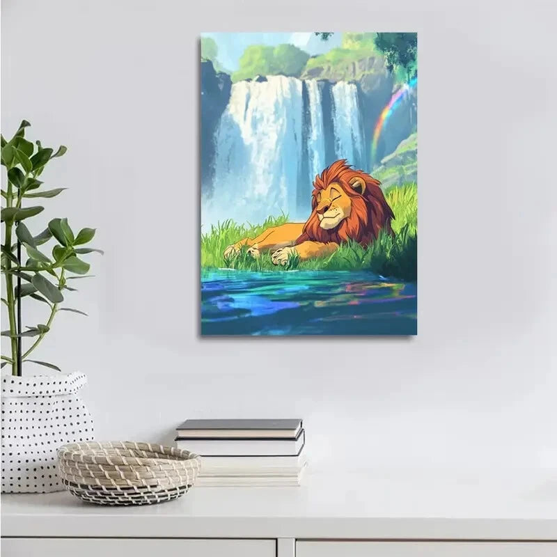 Rolling On Grass Waterfall with Rainbow Painting 40x60cm Metal Print Ready to Hang - Bella Home Decor