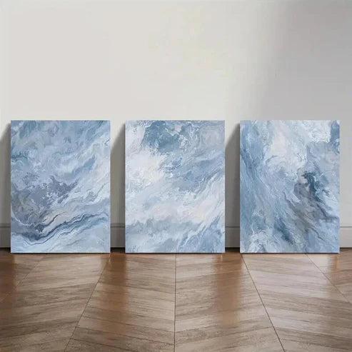 3pcs Elegant And Luxurious Blue Flowing Water Wall Art Canvas Unframed - High Quality Print 100% Australian Made Wall Canvas