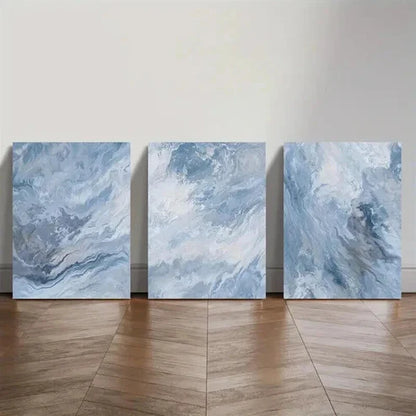 3pcs Elegant And Luxurious Blue Flowing Water Wall Art Canvas Unframed - High Quality Print 100% Australian Made Wall Canvas