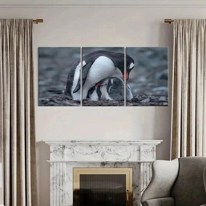 3pcs Animal Penguin Family Decoration Wall Art Set Canvas Framed 60x90cm - High Quality Print 100% Australian Made Wall Canvas Ready to Hang - Bella Home Decor