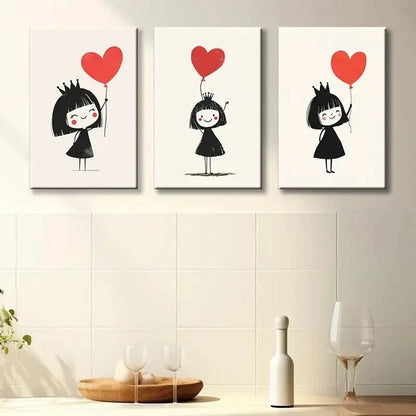 3pcs Girl with Balloons for Home  Wall Art Set Canvas Framed 60x90cm - High Quality Print 100% Australian Made Wall Canvas Ready to Hang - Bella Home Decor