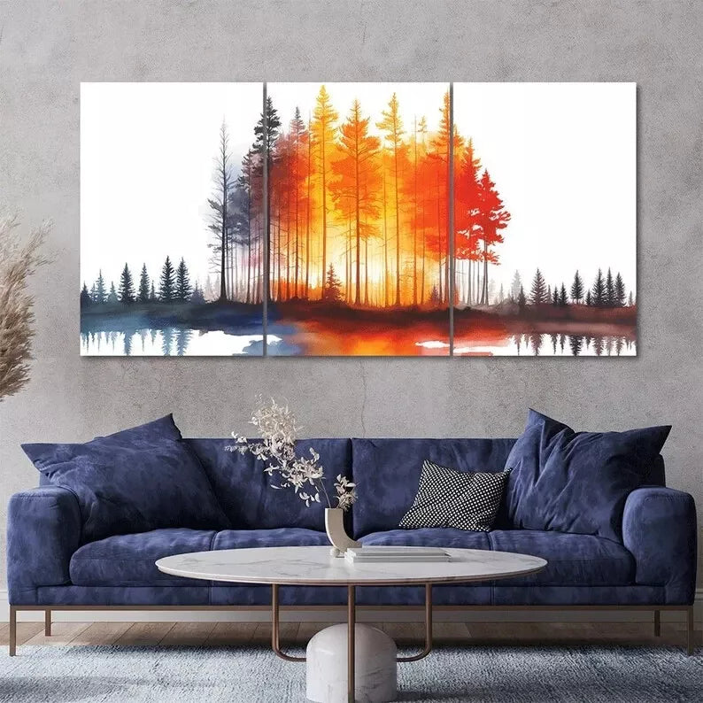 3pcs Abstract Forest Painting Style Artwork Canvas Framed 40x60cm - High Quality Print 100% Australian Made Wall Canvas Ready to Hang - Bella Home Decor