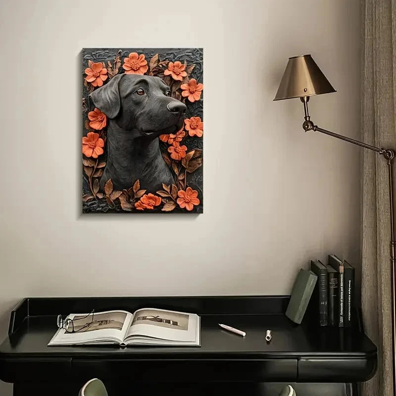 Featuring a Black Lab Surrounded by Heart Painting  40x60cm Metal Print Ready to Hang - Bella Home Decor