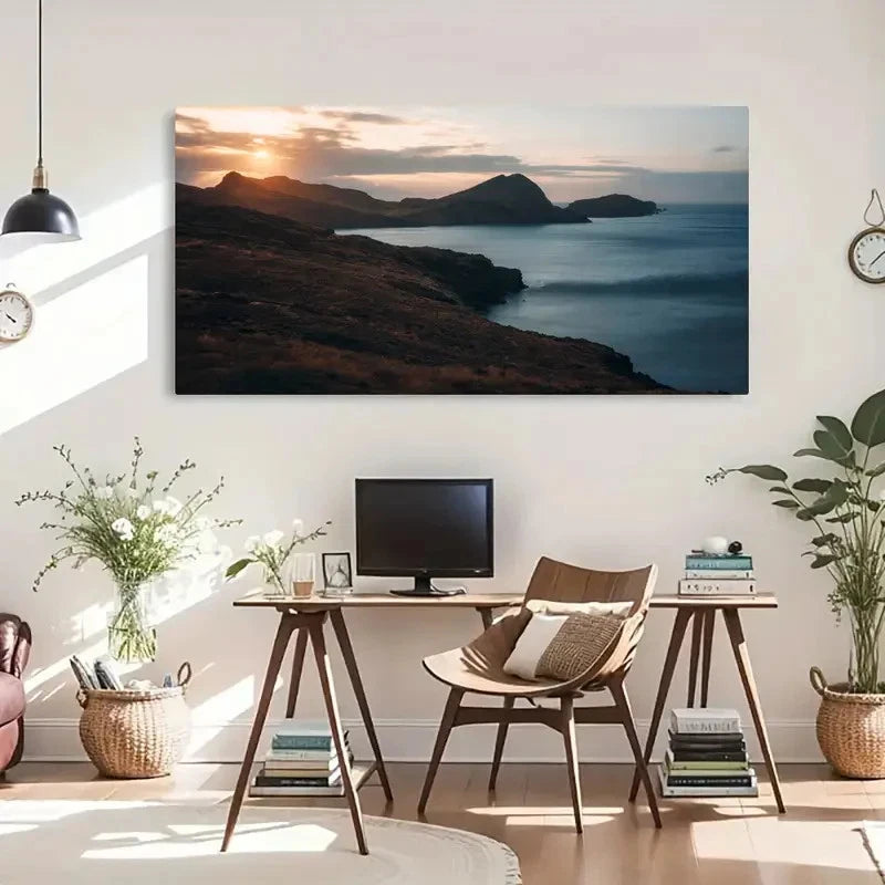 Tides And Peaks Beach Mountain Wall Art Canvas Office Home Room Framed 120x60cm
