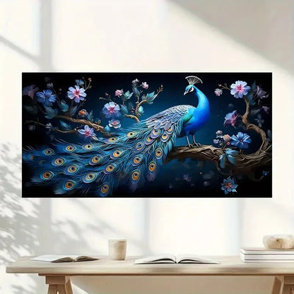 Vibrant Peacock Floral Wall Art Canvas Office Home Room Framed 120x60cm
