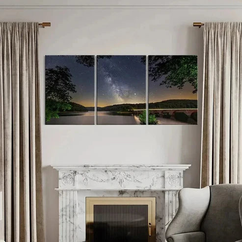 3pcs Serene Lake & Starry Sky Nature Landscapes Wall Art Canvas Unframed - High Quality Print 100% Australian Made Wall Canvas